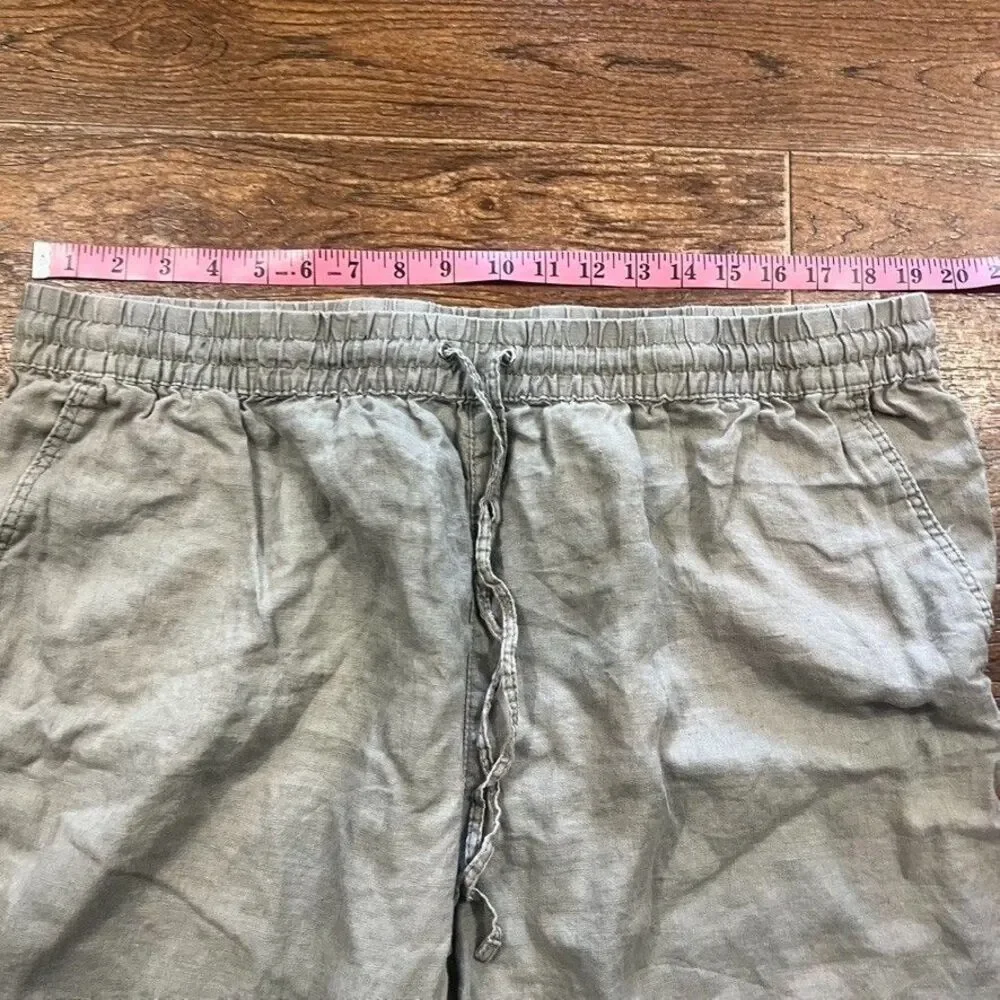 H&M 100% Linen Pants Womens XL Sage Green Elastic Waist Pull On Lagenlook